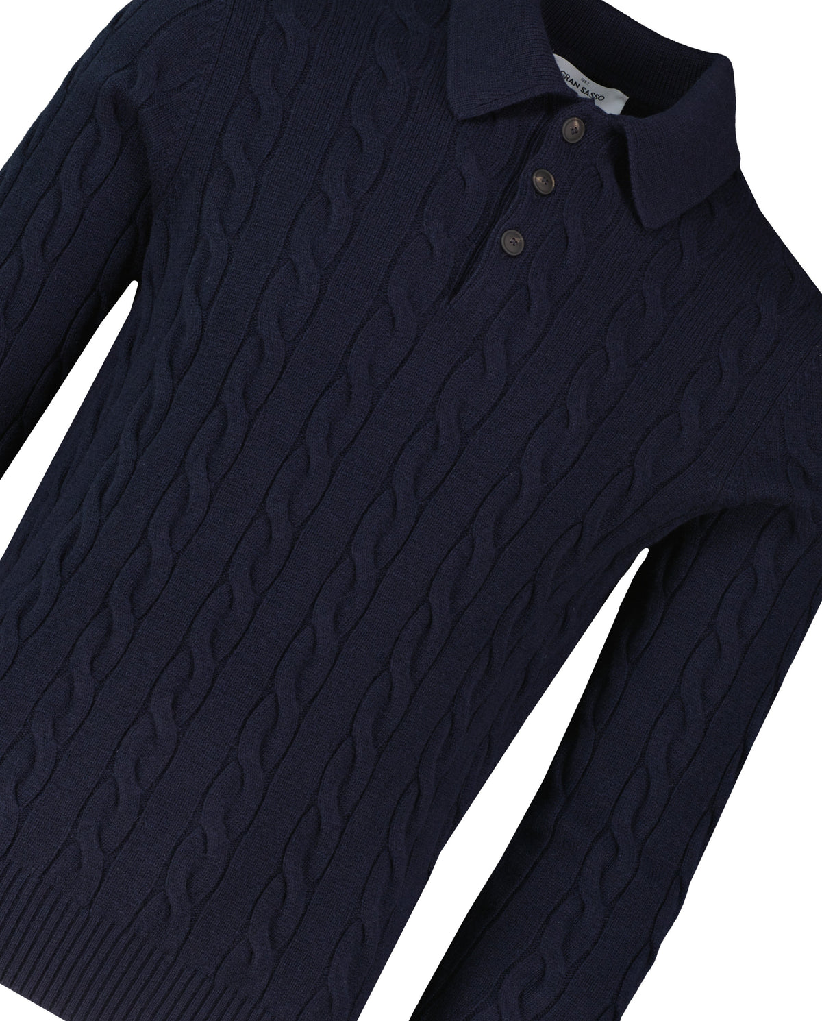 Men's Gran Sasso Navy Long Sleeve Cable Knitted Polo — view 3