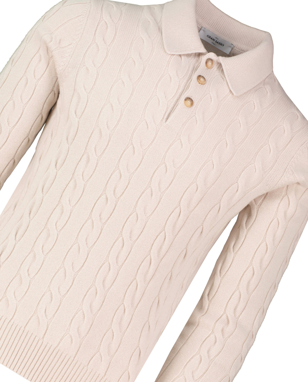 Men's Gran Sasso Oat Long Sleeve Cable Knitted Polo — view 3