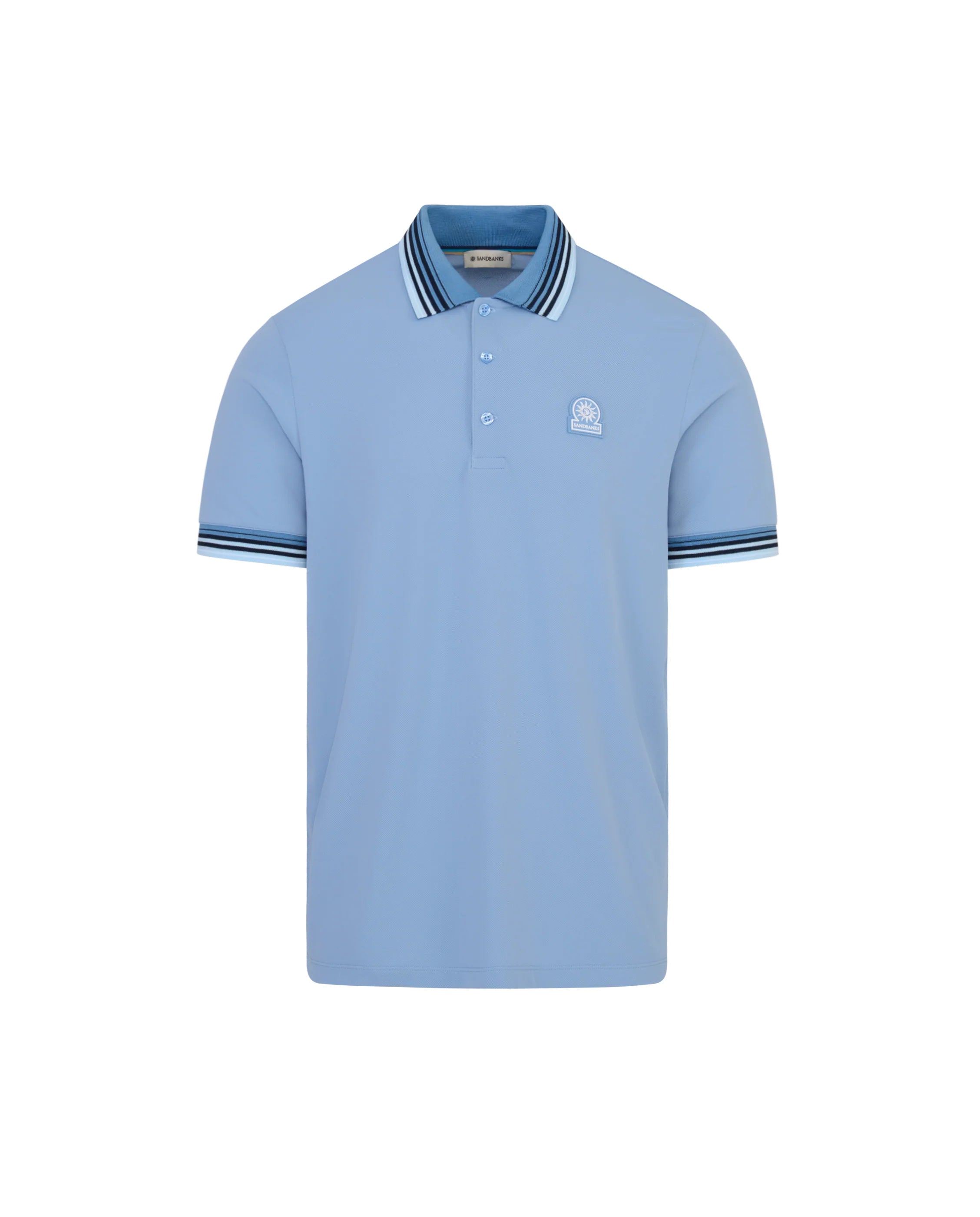 Men's Sandbanks Dusty Blue Gradient Rib Polo Shirt — view 3