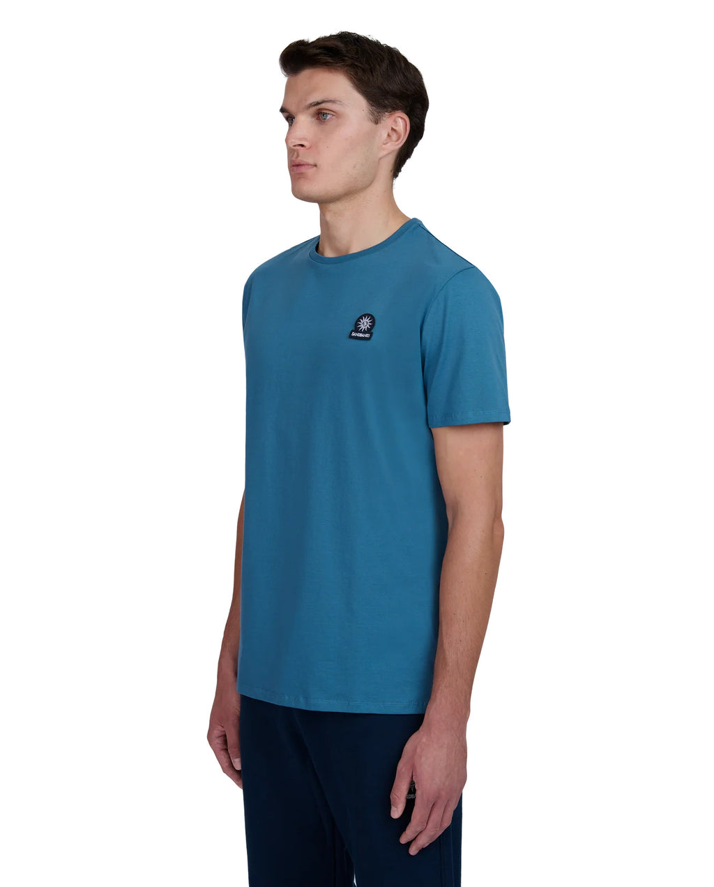 Men's Sandbanks Mercerised Badge Logo T-Shirt in Teal — view 3