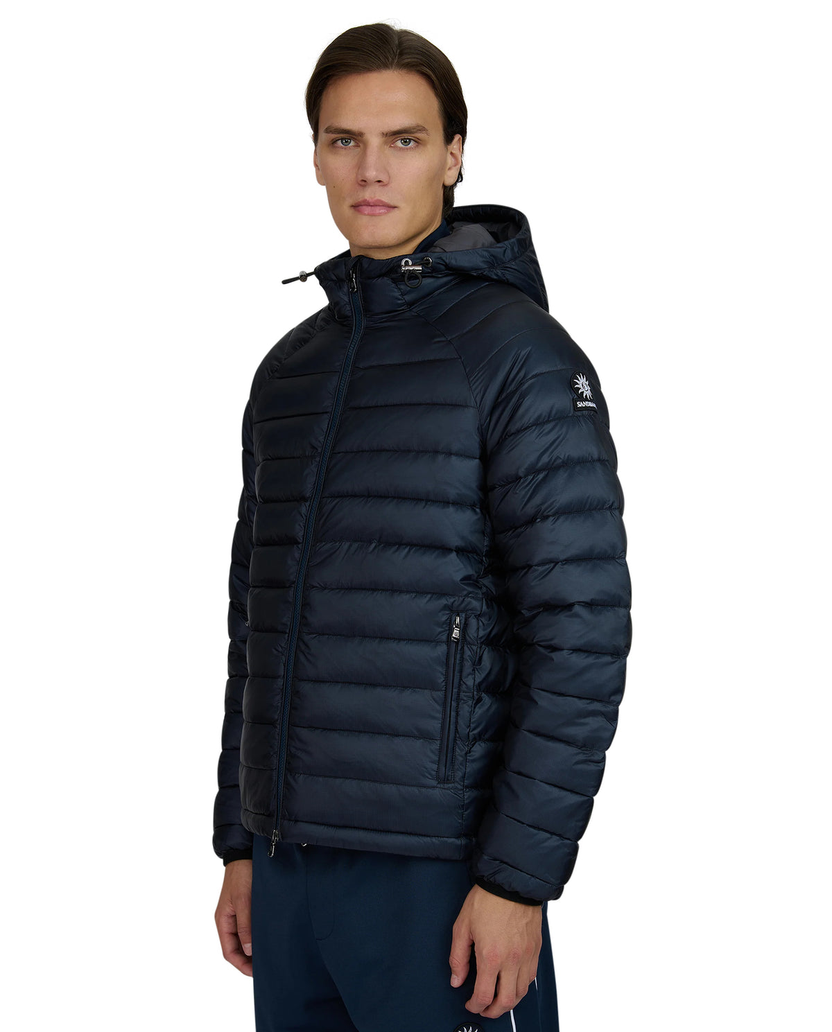 Men's Sandbanks Raglan Hooded Micro Puffer in Navy — view 4