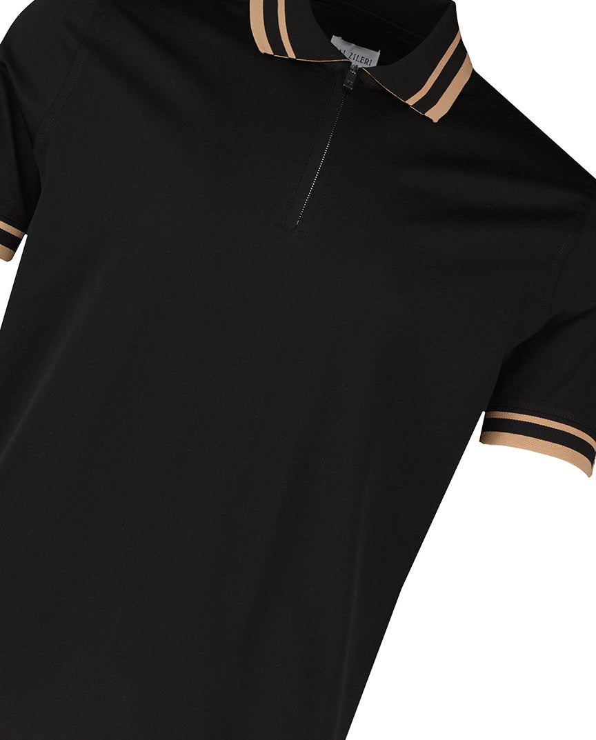Men's Pal Zileri Black Mercerised Zip Polo — view 4