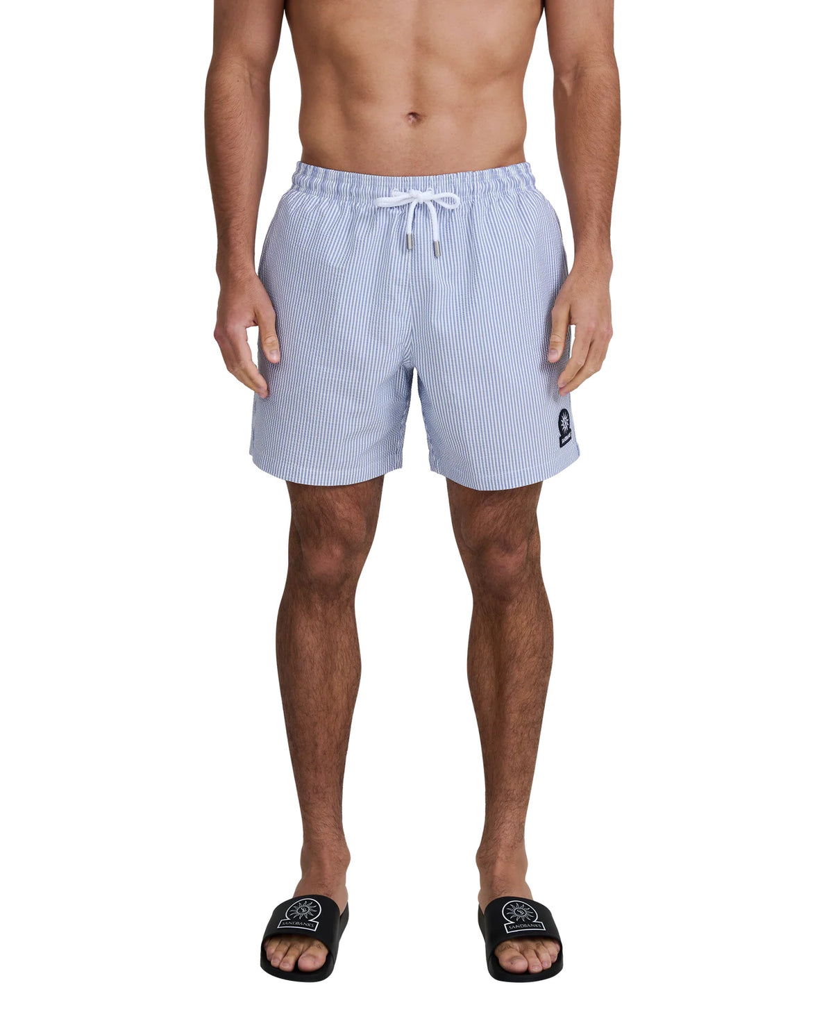 Men's Sandbanks Navy Seersucker Swim Short — view 4