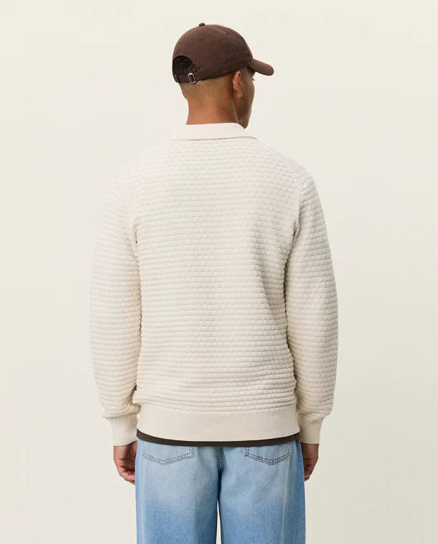 Mens Les Deux Light Ivory Billy Weave Knitted LS Polo - image 4