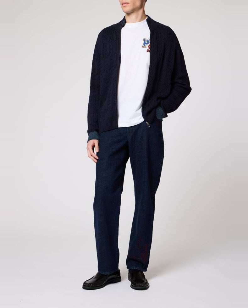 Mens Paul Smith Blue Cable-Knit Cotton Zip Cardigan — view 3