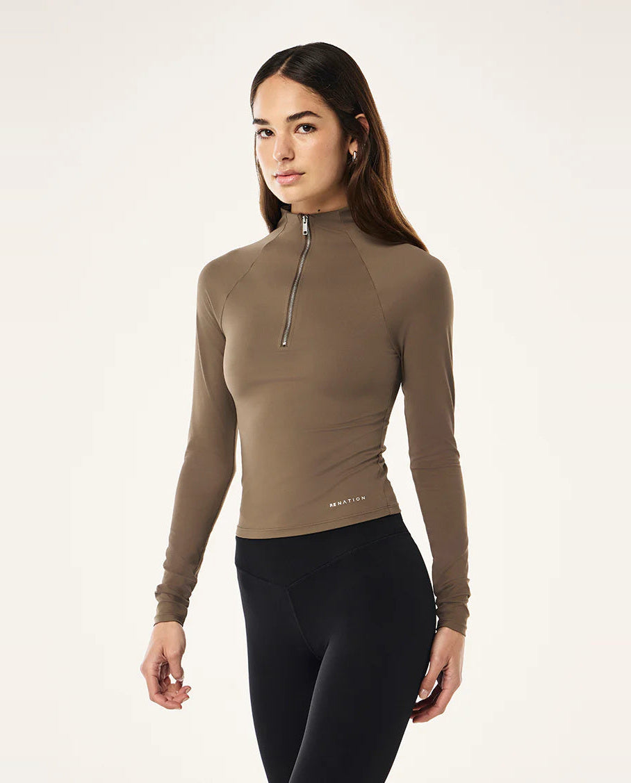 Women's P.E Nation Routine Quarter Zip Top In Walnut — view 4