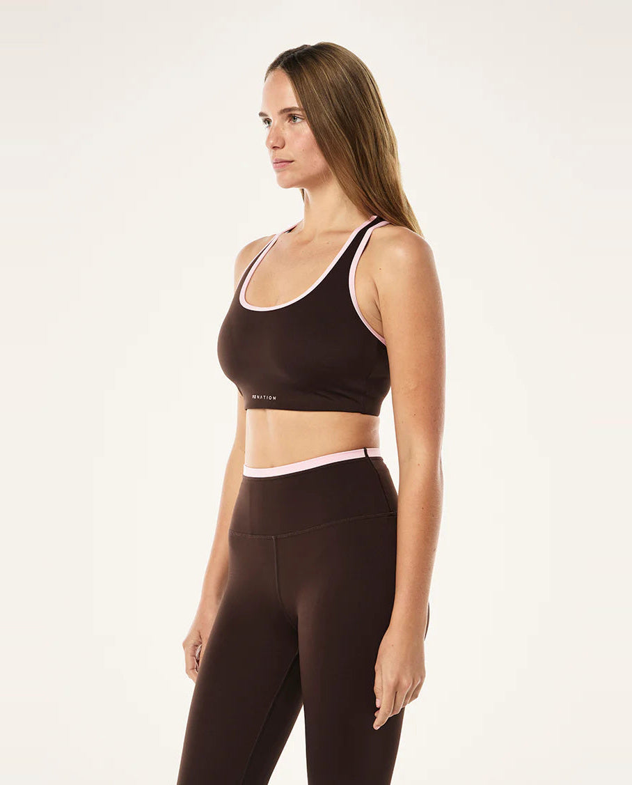 Women's P.E Nation Stellar Sports Bra in Espresso Chalk Pink — view 4