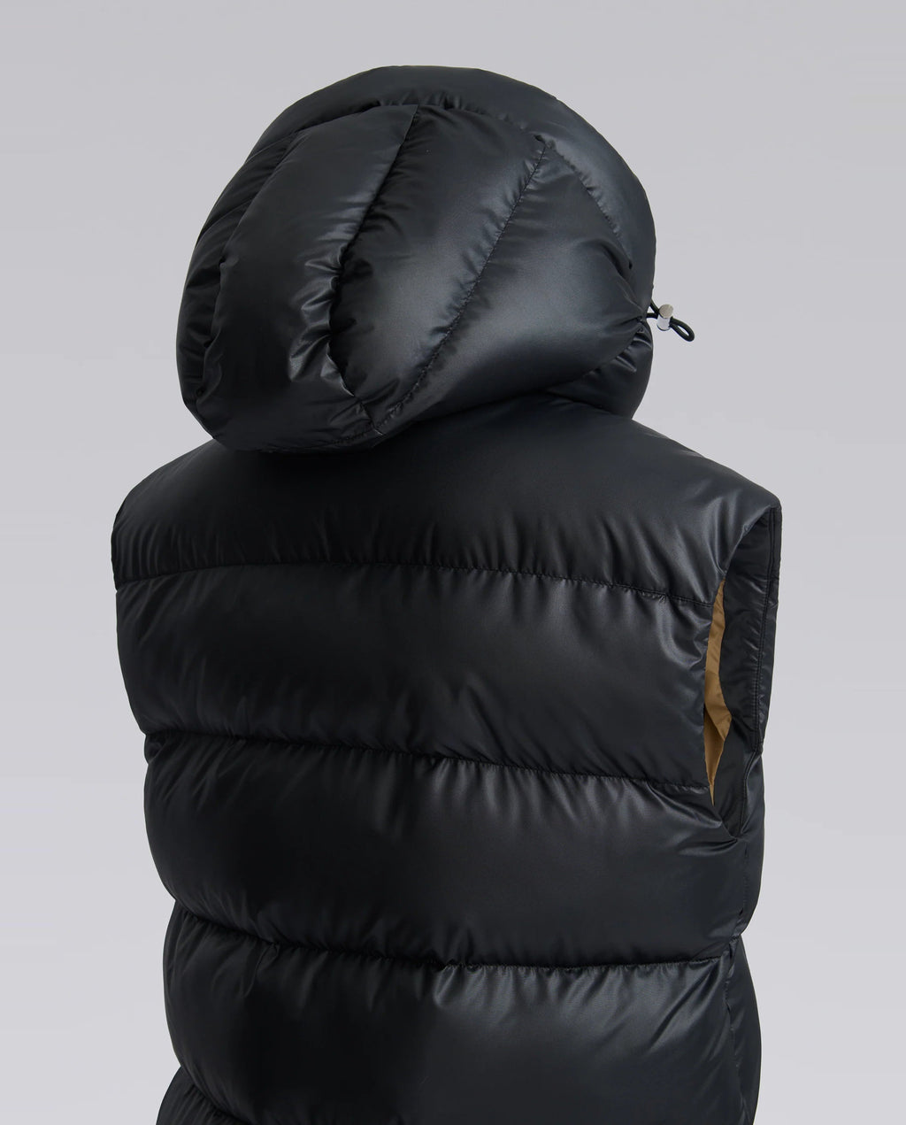 reverse of Women's Sandbanks Black Long Shell Bay Hooded Gilet