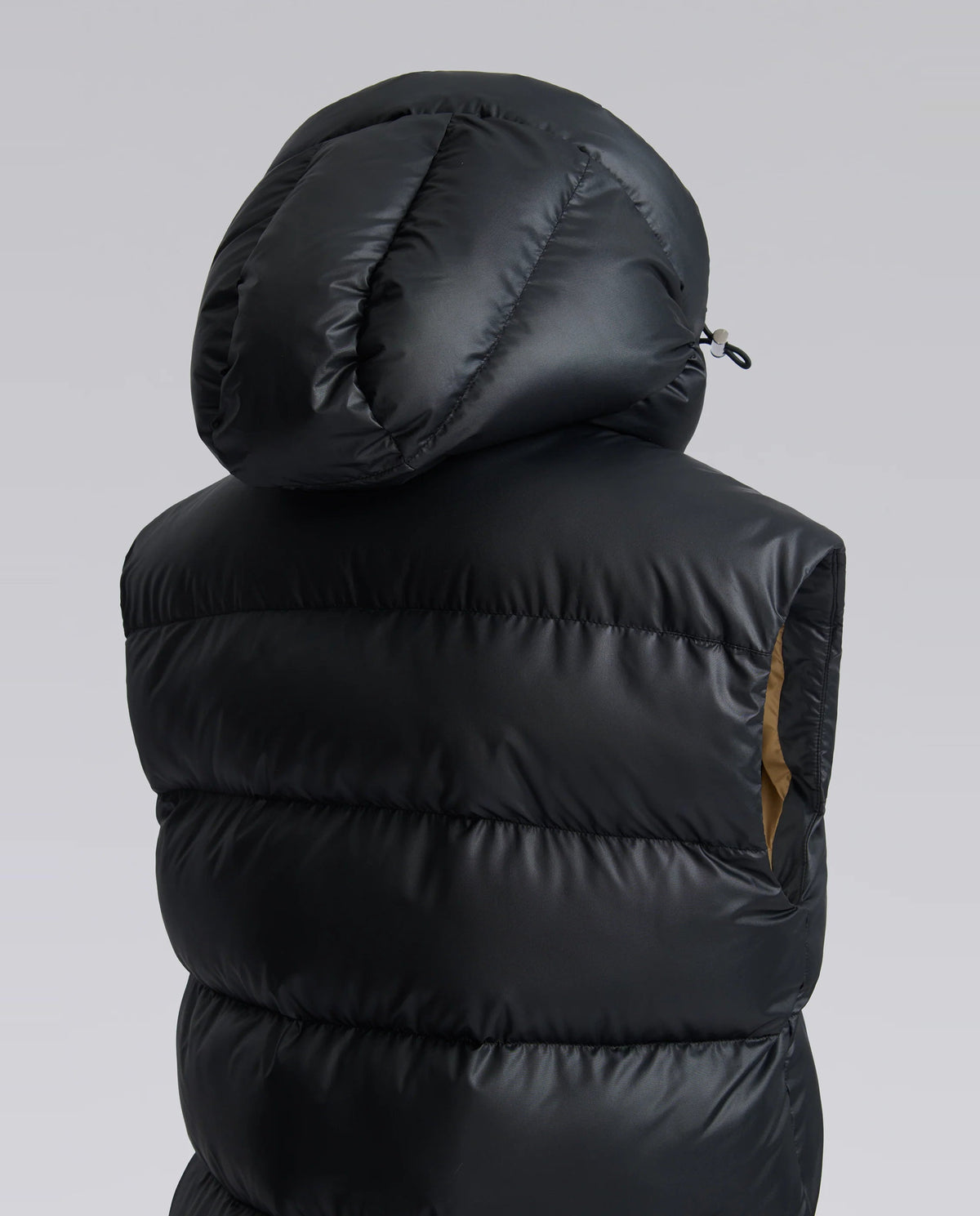 reverse of Women's Sandbanks Black Long Shell Bay Hooded Gilet