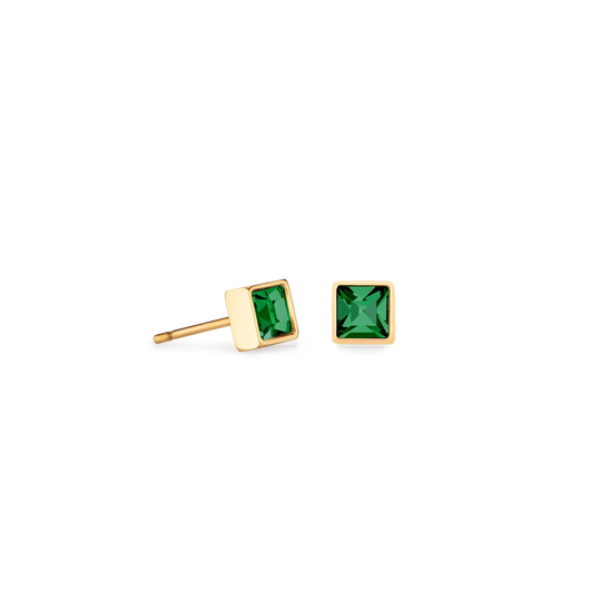 Coeur De Lion Gold Plated Square Green Crystal Stud Earrings 0501/21-0549