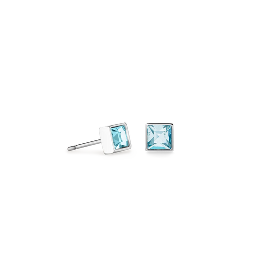 Coeur De Lion Stainless Steel Square Aqua Crystal Stud Earrings 0501/21-2017