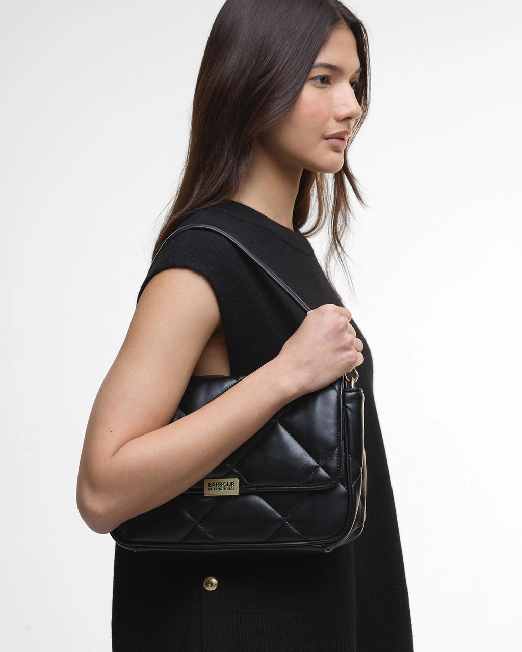Women's Barbour International Soft Quilted Shoulder Bag in Black — view 7
