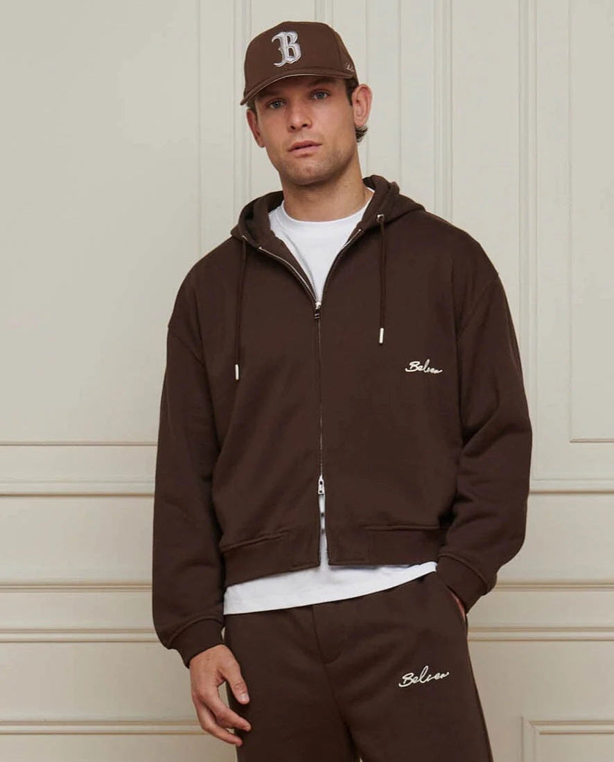 Men's Belier Brown Oversized Zipped Hoodie — view 5
