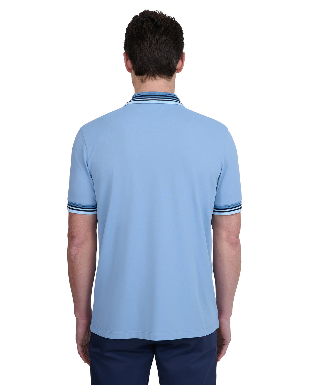 Men's Sandbanks Dusty Blue Gradient Rib Polo Shirt — view 4