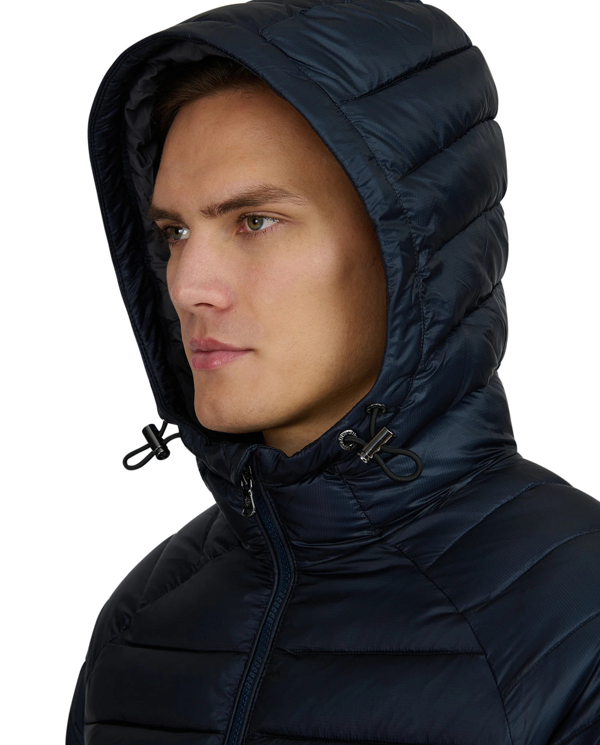 Men's Sandbanks Raglan Hooded Micro Puffer in Navy — view 5