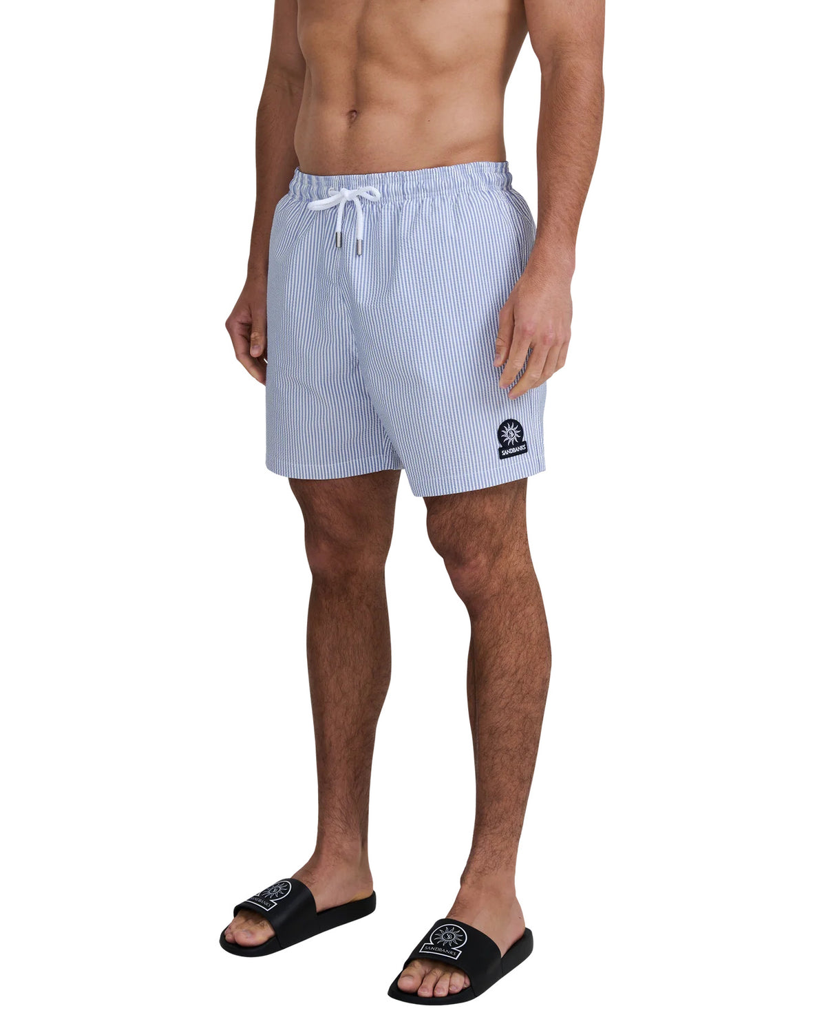 Men's Sandbanks Navy Seersucker Swim Short — view 5