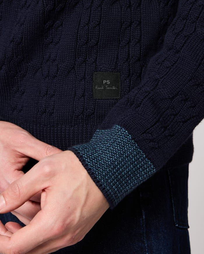 Mens Paul Smith Blue Cable-Knit Cotton Zip Cardigan — view 4