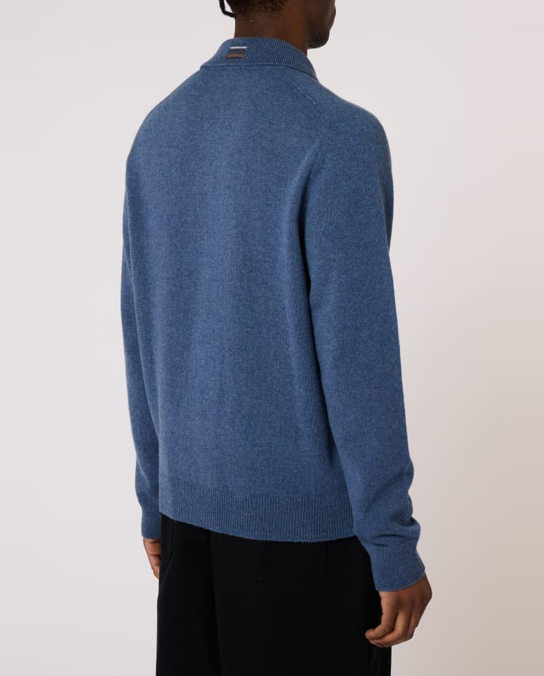 Mens Paul Smith Blue Knitted LS Polo — view 4