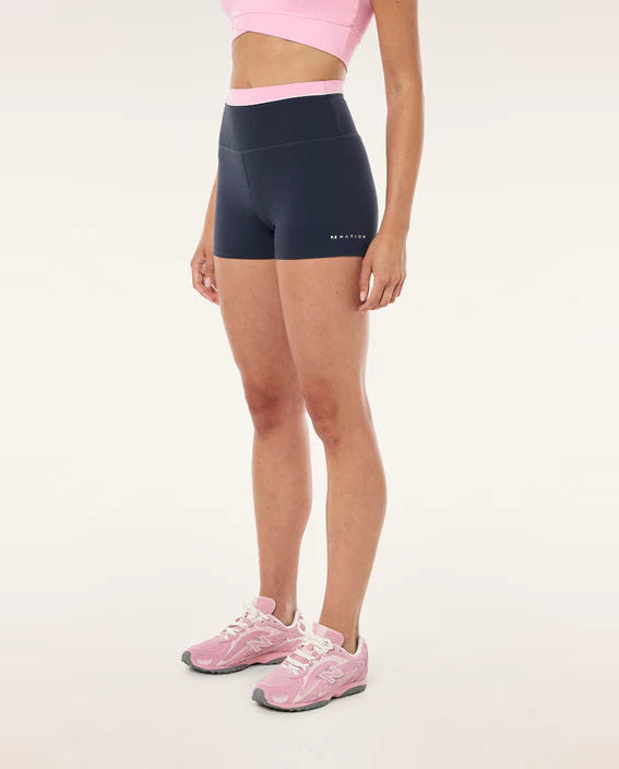 The Reflect 3" Bike Short in Marine Blue is made from our Active Lite fabrication, offering a lightweight, breathable feel designed for fast-paced movement. Cut in a high-rise 3" length, this bike short features contrast detailing at the waistband for a streamlined finish