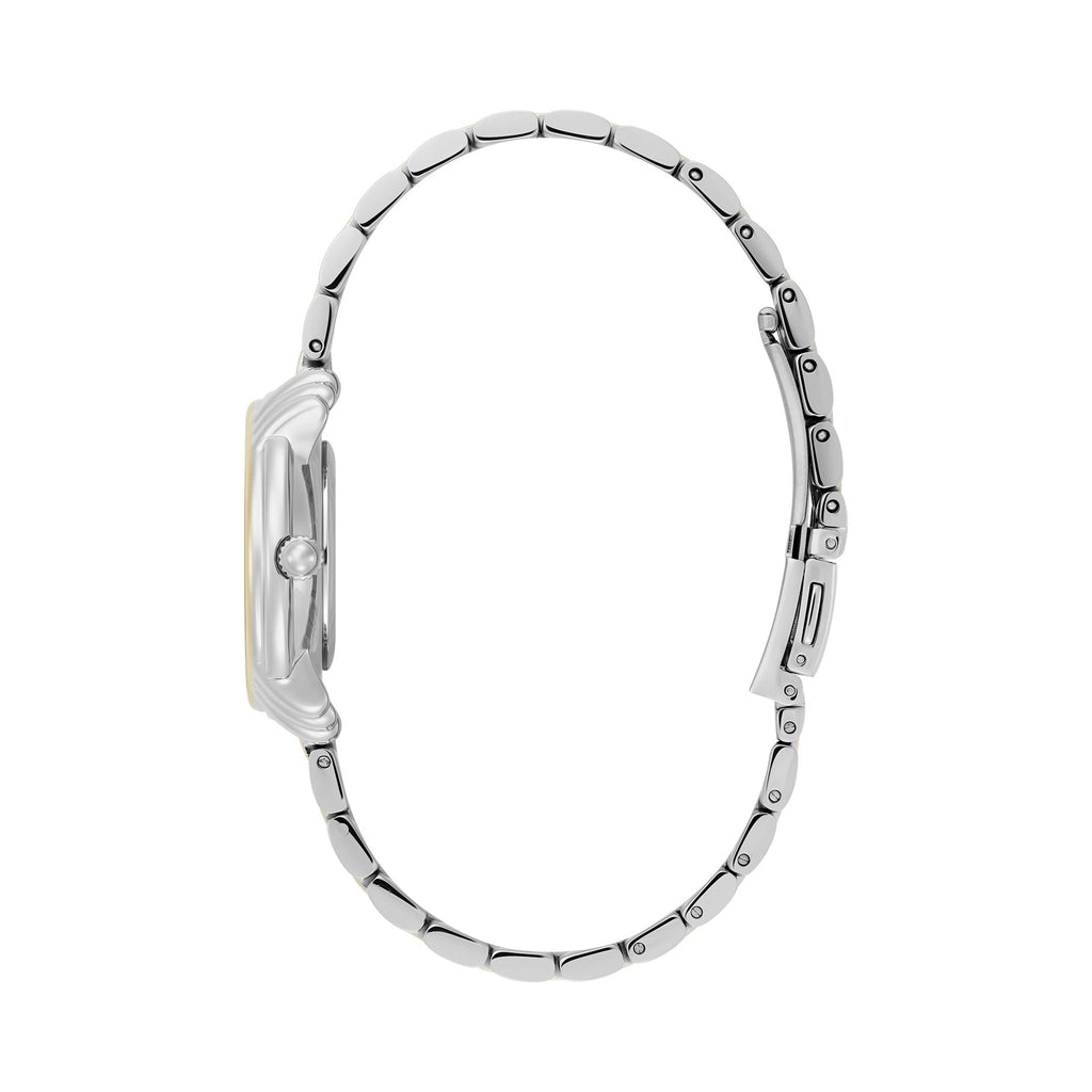 Silver watch on white background.