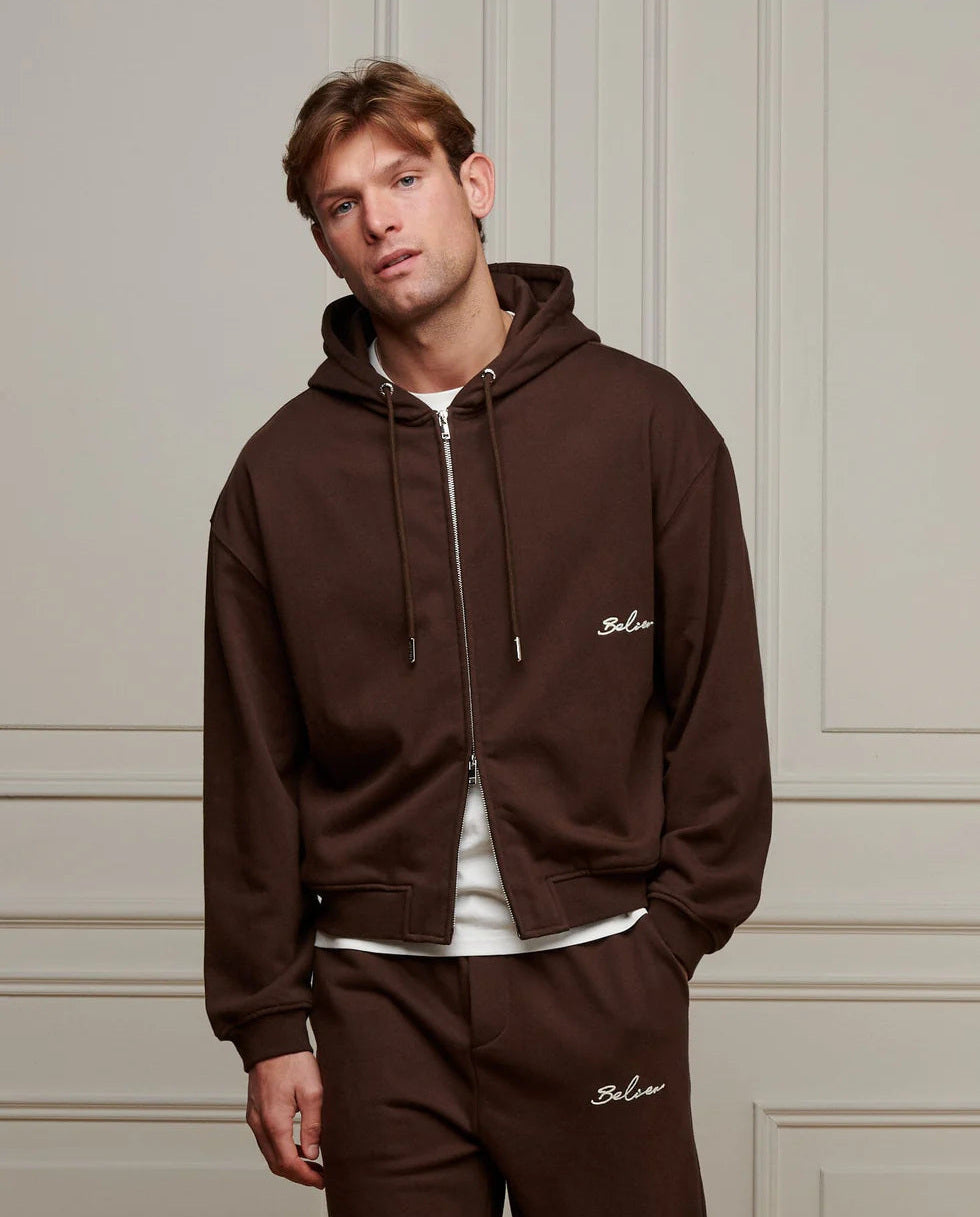 Men's Belier Brown Oversized Zipped Hoodie — view 6