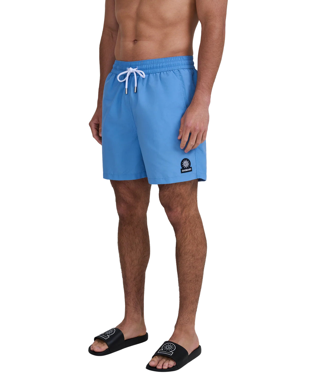 Men's Sandbanks Dusty Blue Badge Logo Recycled Swim Short — view 6