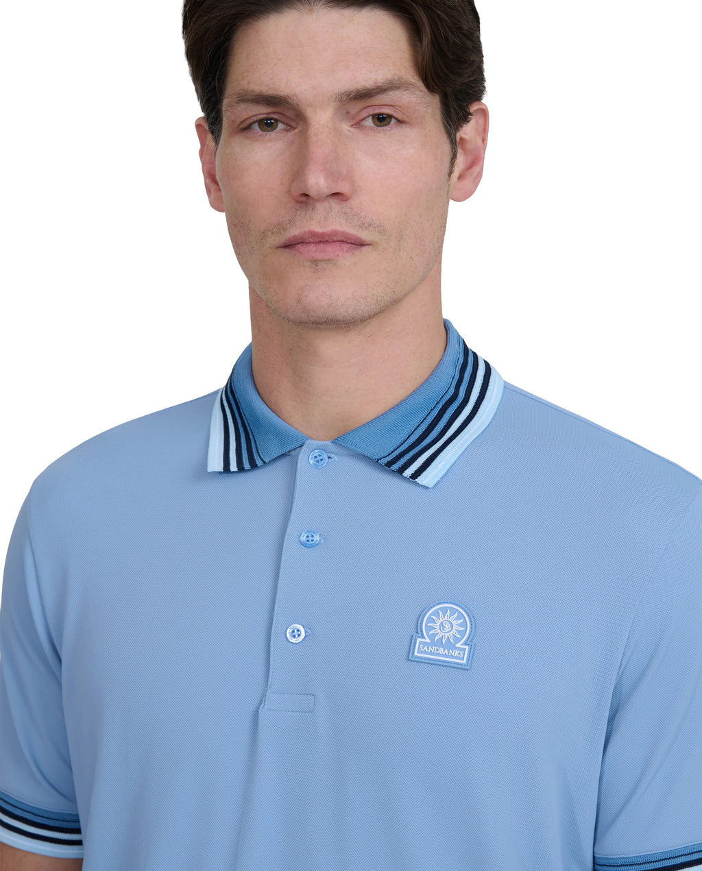 Men's Sandbanks Dusty Blue Gradient Rib Polo Shirt — view 5
