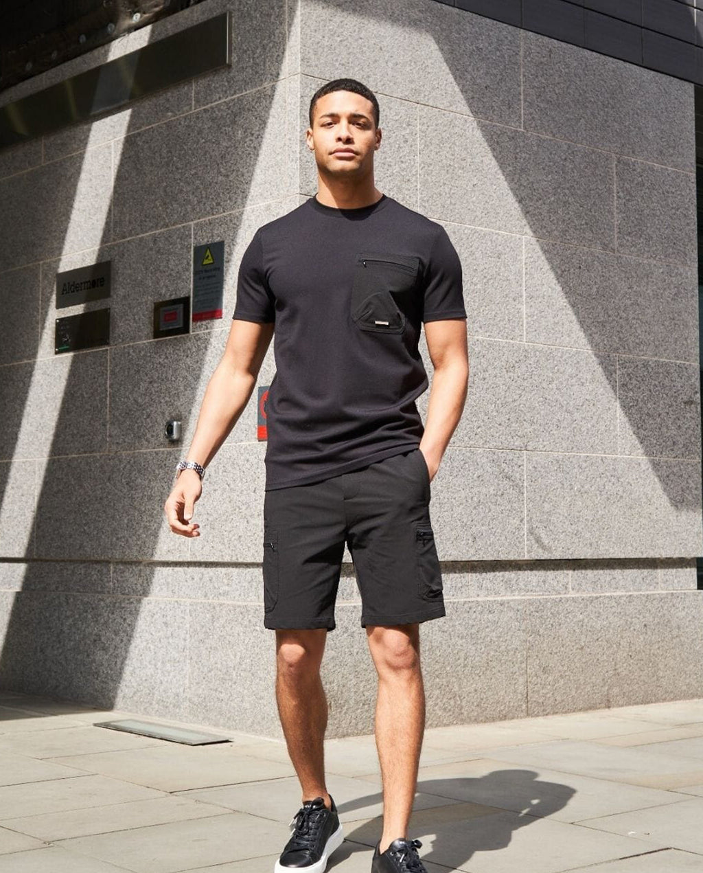 Men's Belier Black Woven Cargo Short — view 6