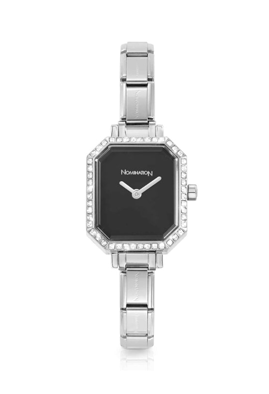 Nomination Ladies Paris Rectangular CZ Black Dial Watch