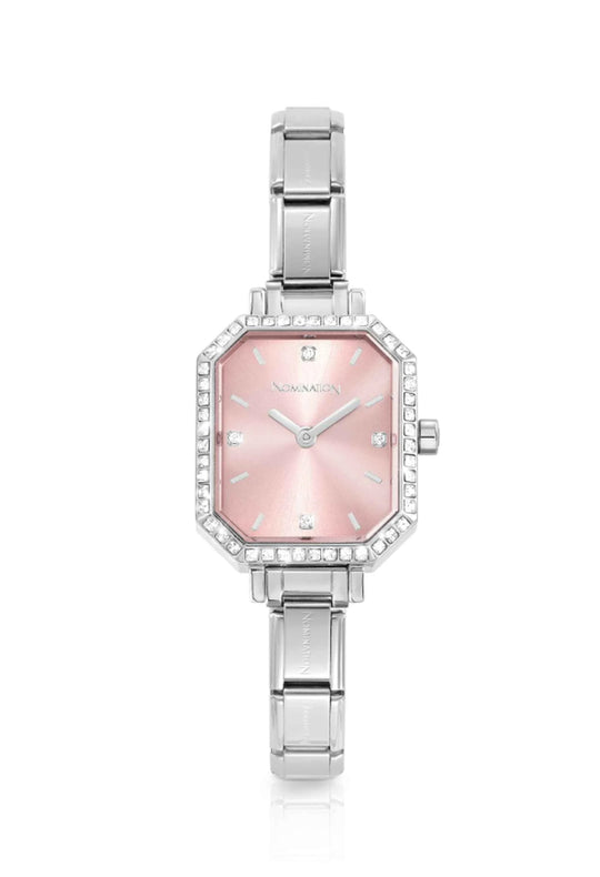 Nomination Ladies Paris Rectangular CZ Pink Dial Watch