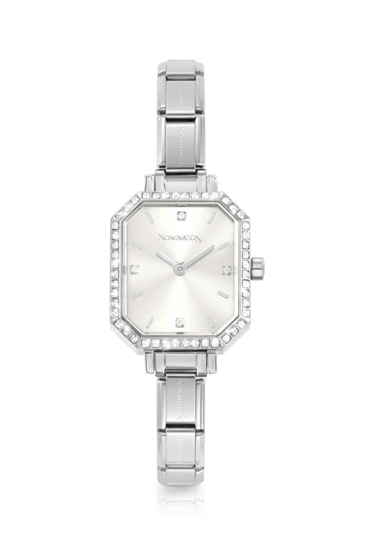 Nomination Paris Rectangular CZ Silver Dial Bracelet Watch 076036/017