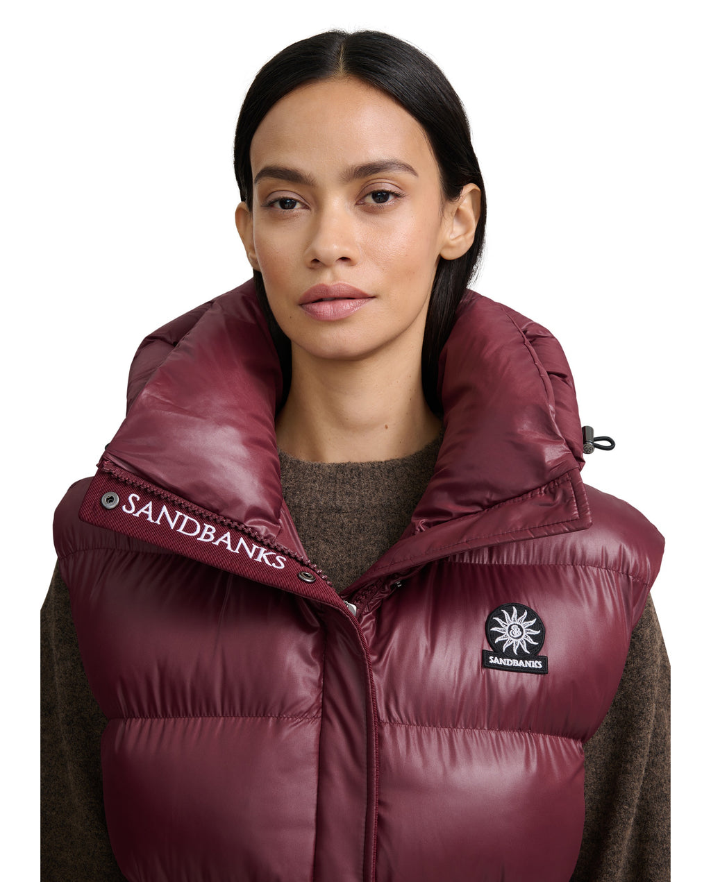 Women's Sandbanks Shell Bay Hooded Long Gilet in Port — image 07