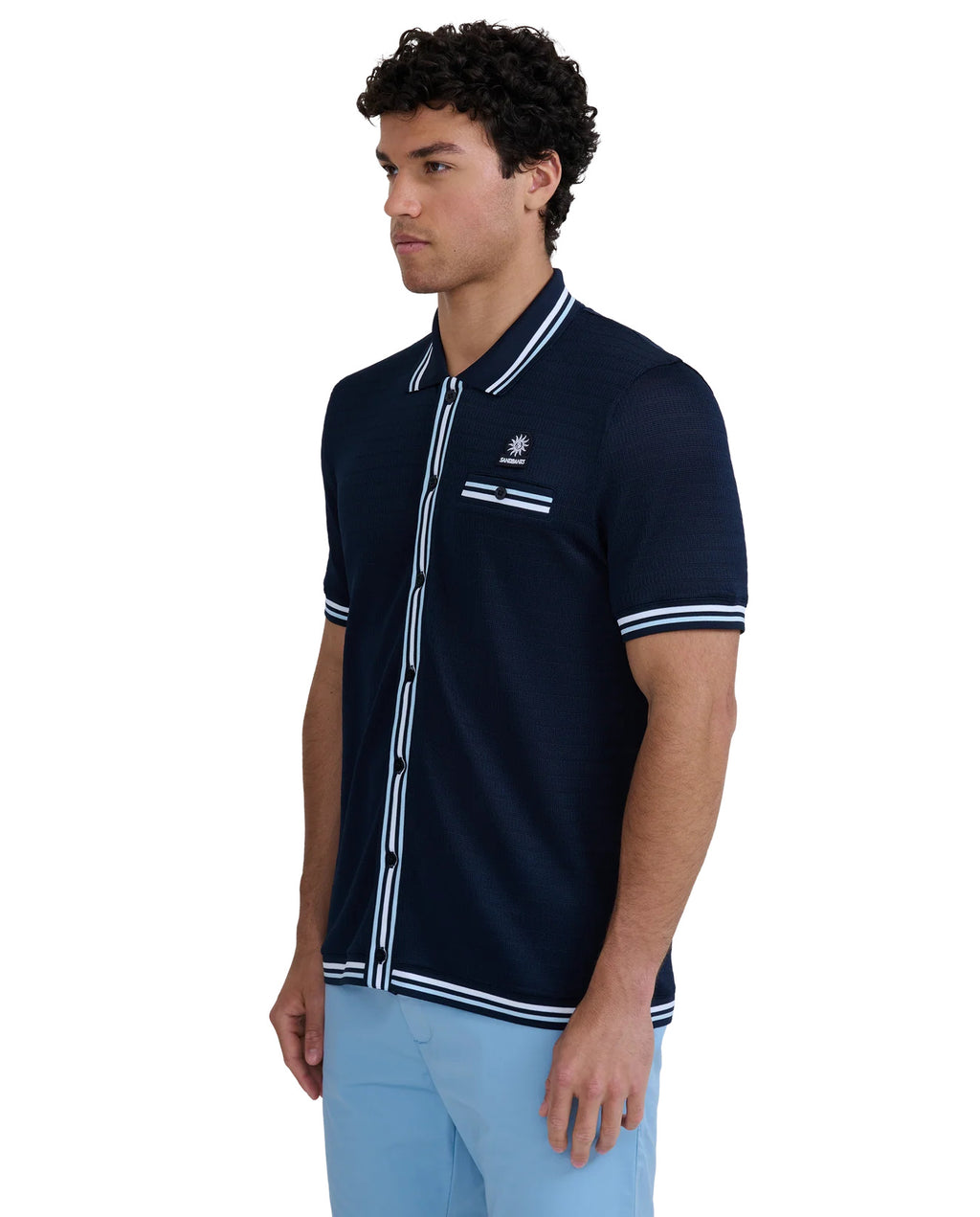 Men's Sandbanks Dusty Blue Badge Logo Recycled Swim Short — view 7