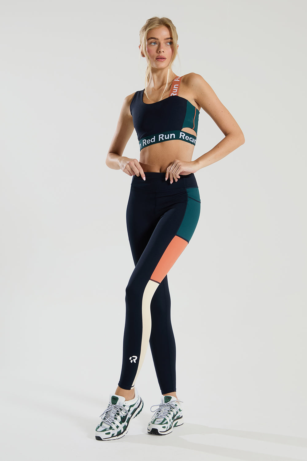 Womens Red Run ELEMENTS Navy Colour Block Bra — view 3