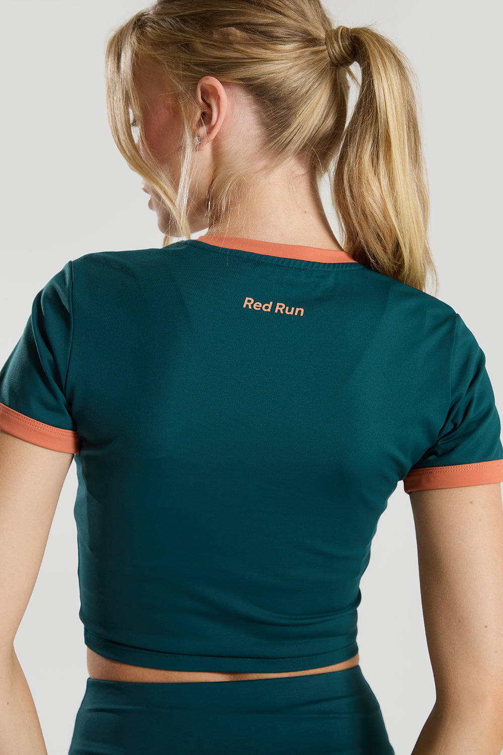 Womens Red Run ELEMENTS Green Baby Tee — view 3