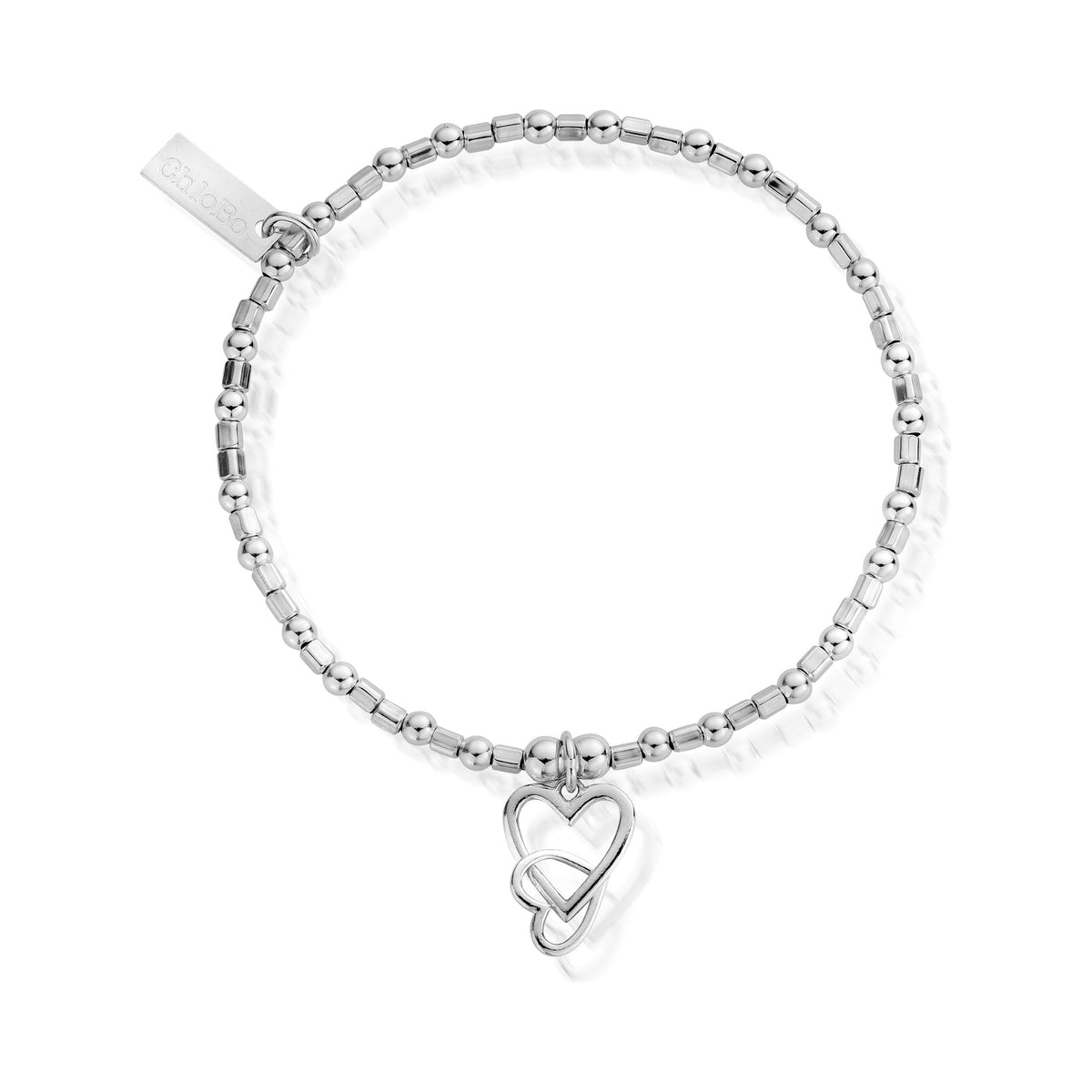 The ChloBo Interlocking Love Heart Bracelet, a silver metal bracelet from ChloBo, available at OD’s Jewellers in St Helens.
