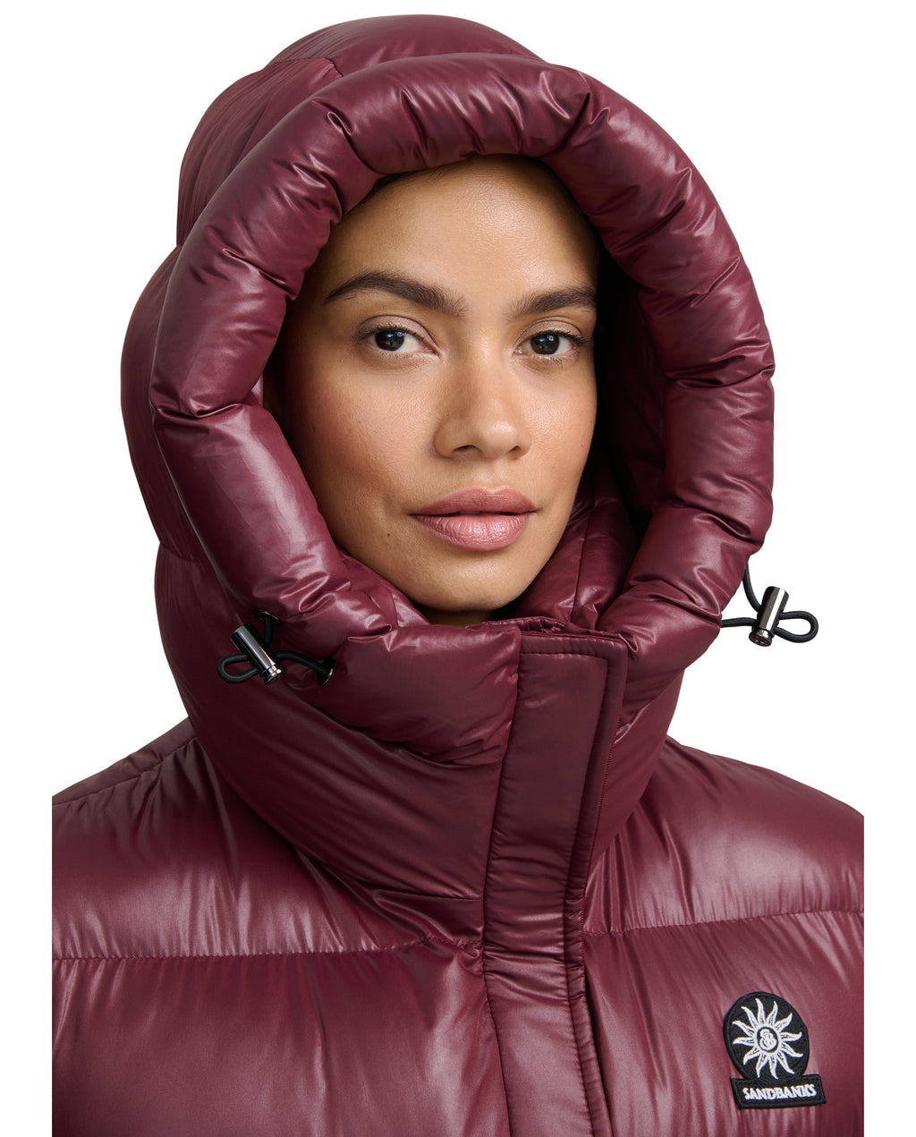 Women's Sandbanks Shell Bay Hooded Long Gilet in Port — image 08