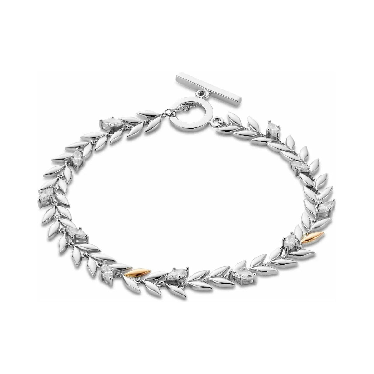 Clogau Silver Leaf CZ T-Bar Bracelet 3SROY1404