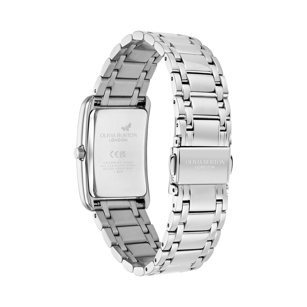 The Olivia Burton Grove grey tank dial bracelet watch, a stainless steel bracelet watch from Olivia Burton, available at OD’s Jewellers in St Helens