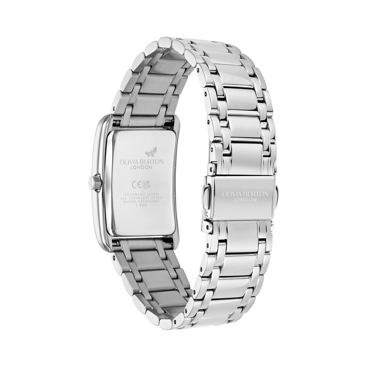 The Olivia Burton Grove grey tank dial bracelet watch, a stainless steel bracelet watch from Olivia Burton, available at OD’s Jewellers in St Helens