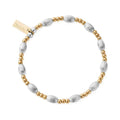 A gold and silver beaded bracelet with a tag that says "ChloBo" on a white background.