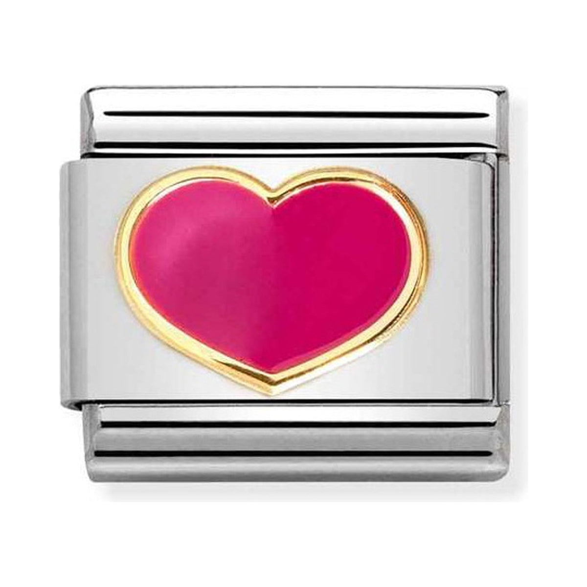 Nomination Composable charm featuring a fuchsia enamel love heart with gold accents, perfect for personalized bracelets.