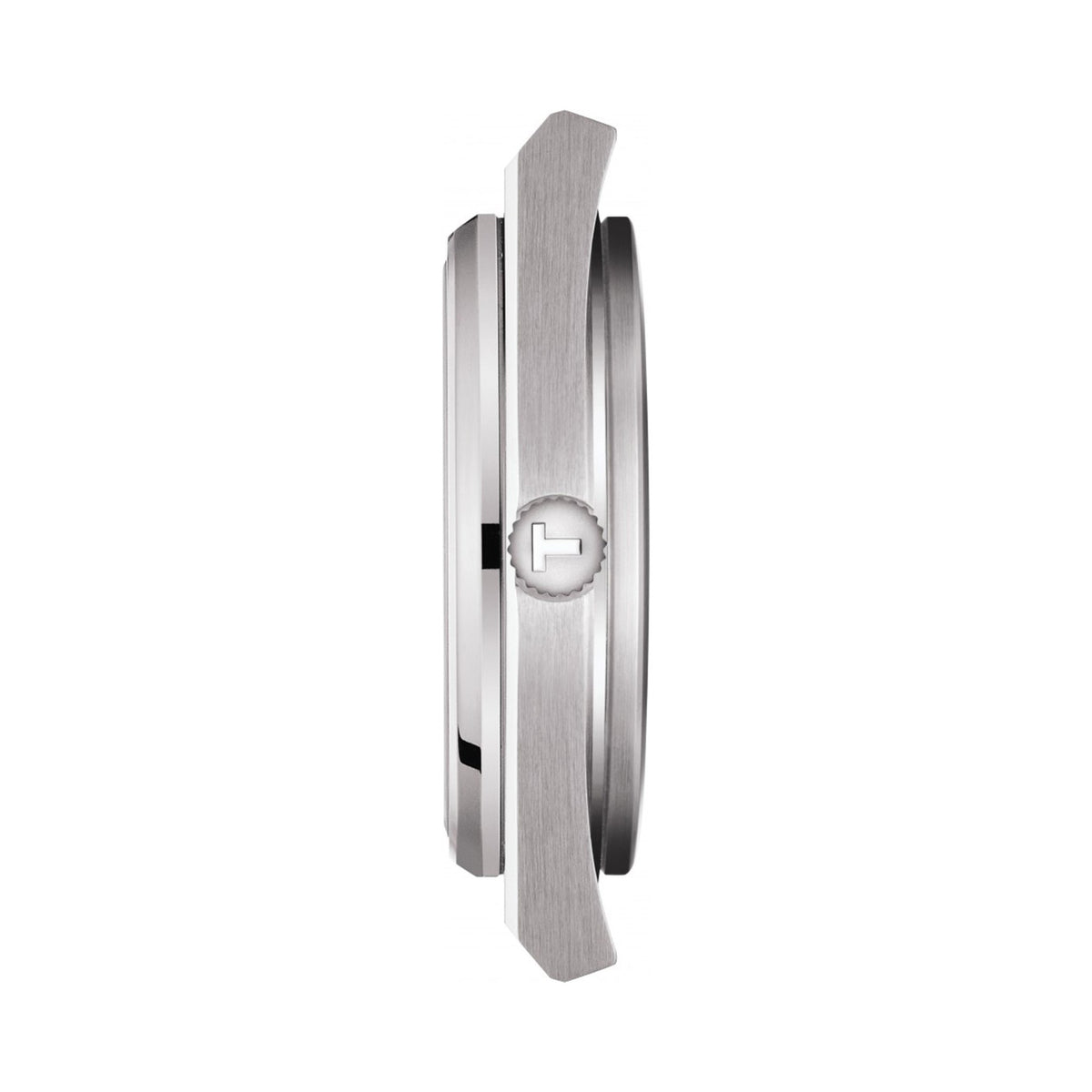 Side view of the Tissot PRX Powermatic 80 men's watch showcasing the case design and stainless steel bracelet.