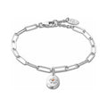 Silver chain bracelet with a flower charm.
