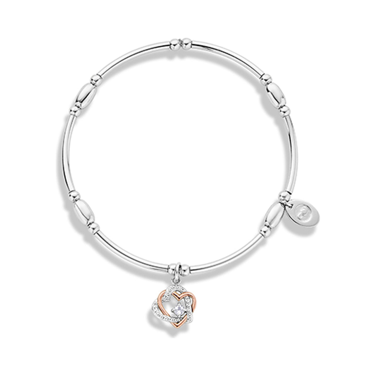 Clogau Forever Yours bracelet featuring heart pendant with white topaz gemstone & sterling silver details.