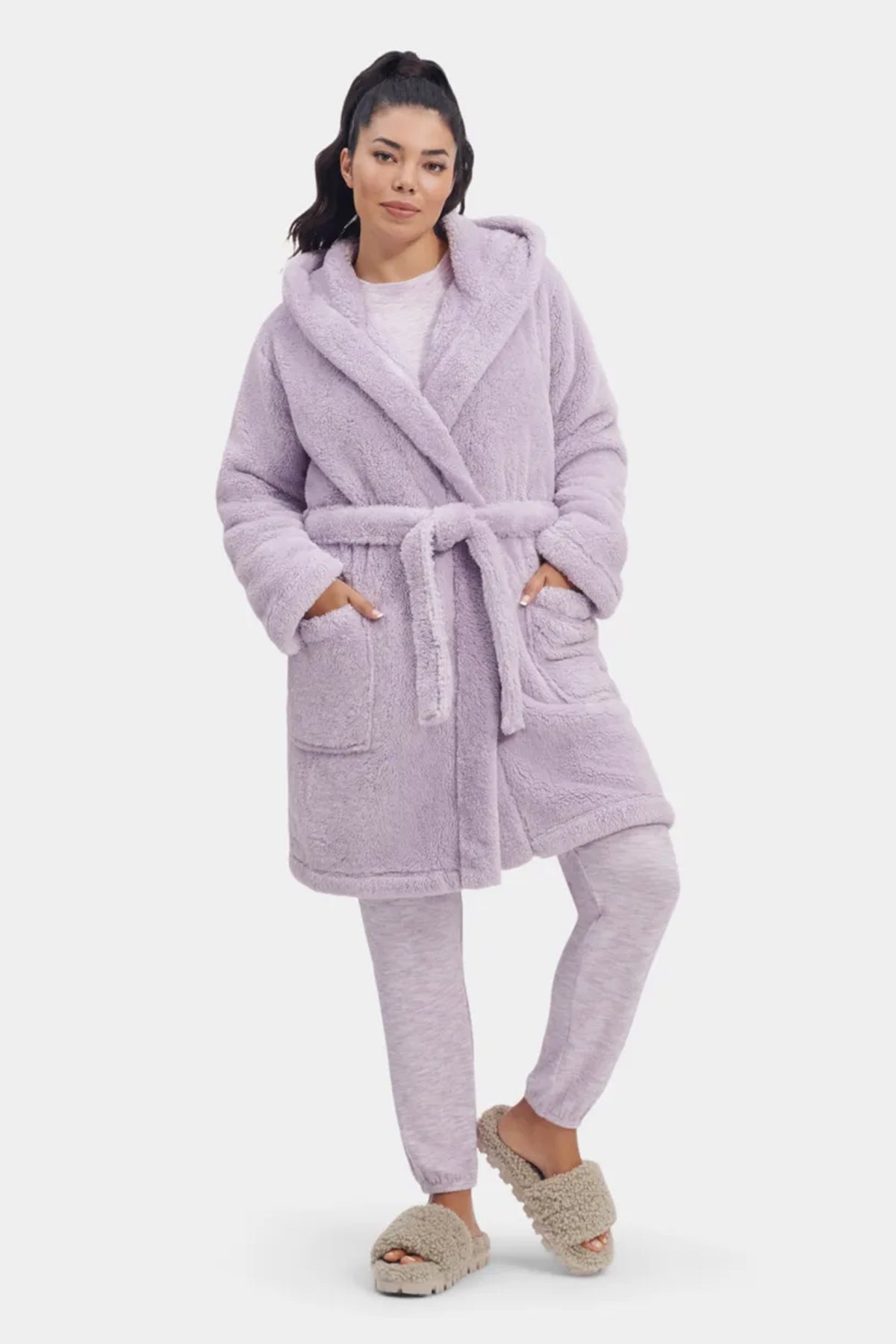 Loungeable Womens Rose Cable Cut Borg Fleece Hooded Bath Robe | Heat Treats