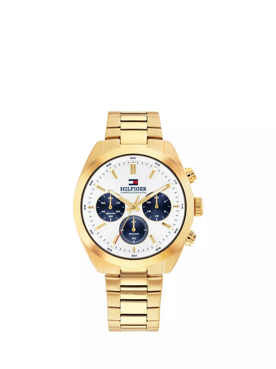 Tommy Hilfiger Men's Gold Plated Hudson, White Chronograph Dial, Bracelet Watch 1710723