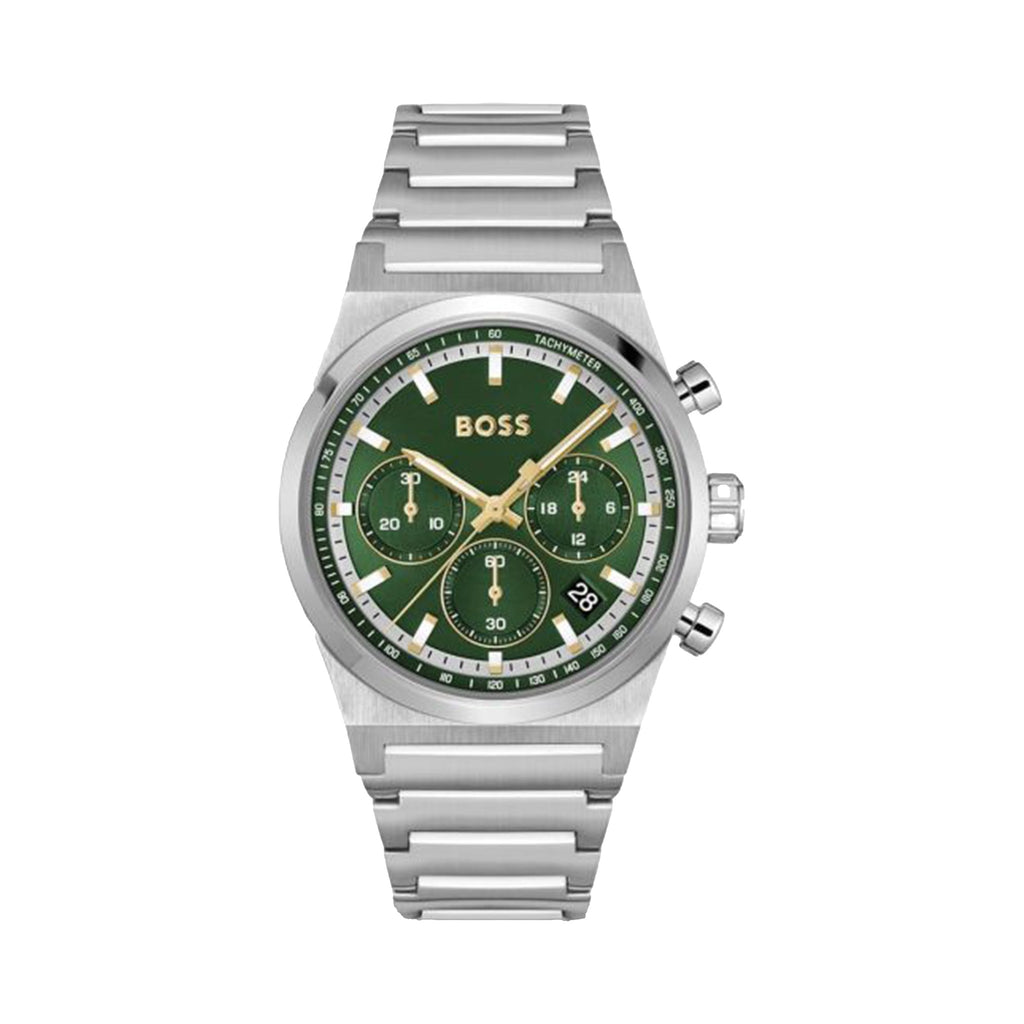 BOSS Mens Candor Chronograph Green Dial Bracelet Watch Stainless Steel by BOSS
