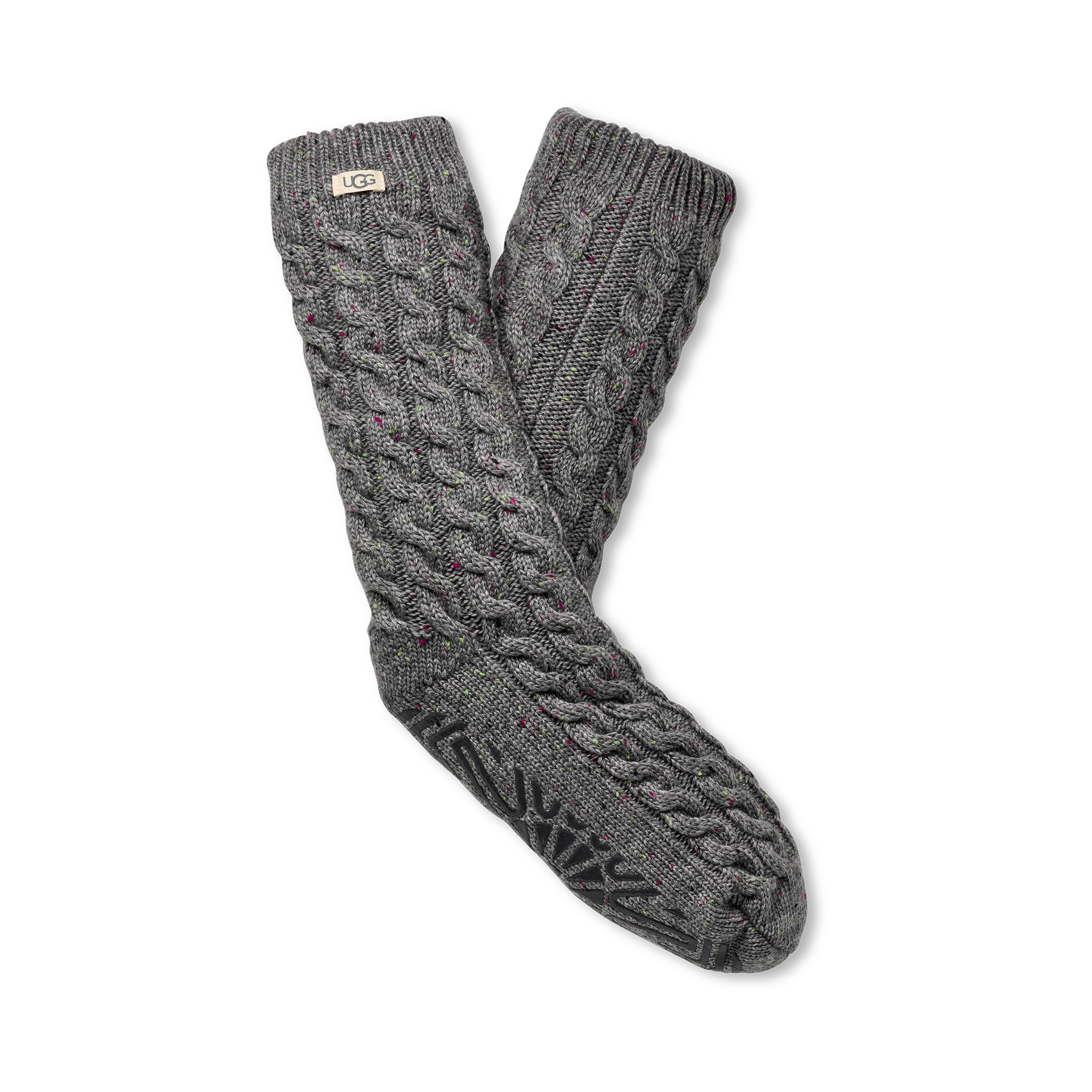 Women's UGG Lowyn Cable Knit Fleece Sock in Charcoal Heather
