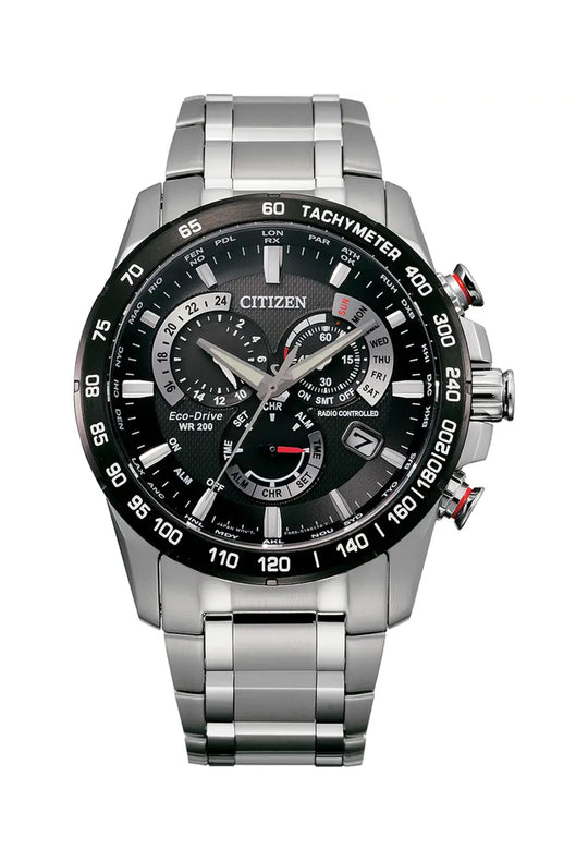 Citizen Mens Eco-Drive Black Dial Perpetual Chronograph Bracelet Watch